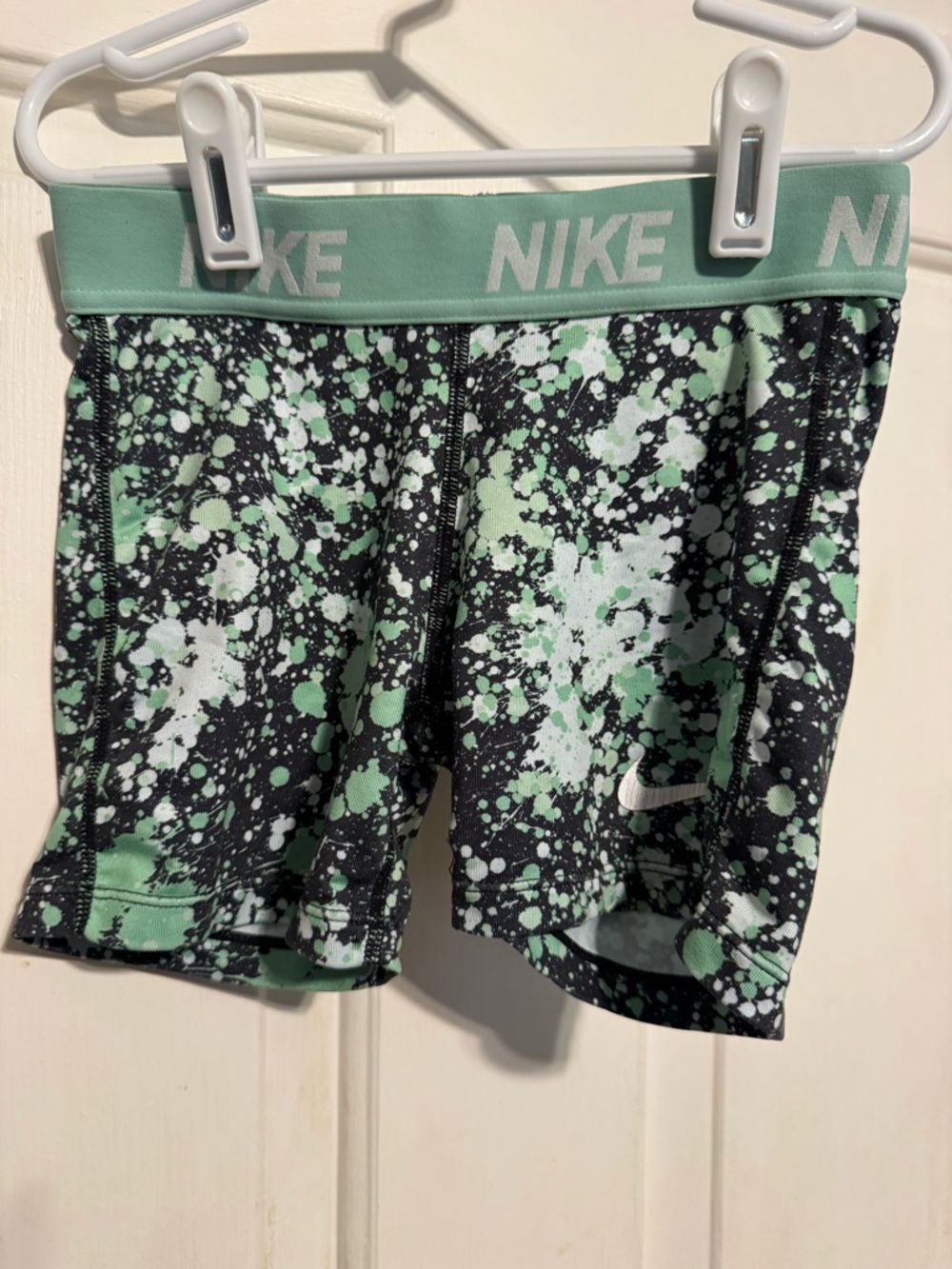 Nike Black and Mint Green Splatter Athletic Shorts size s